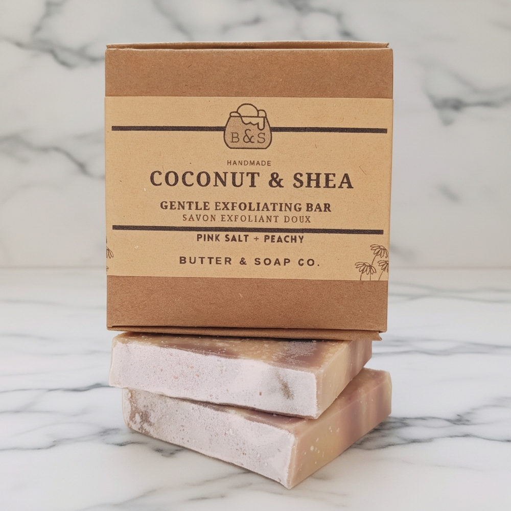 Coconut & Shea Exfoliating Bar- Peach+Pink Salt (Pack of 2)